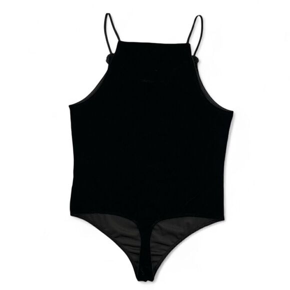 Express Black Velvet Stretchy Lace Up Bodysuit Sz Large Dark Romance Whimsigoth - Picture 4 of 8